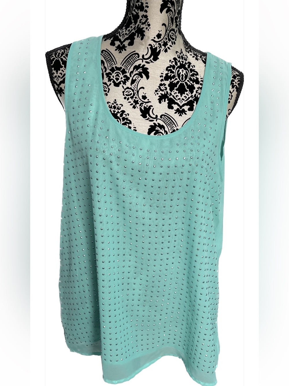 Turquoise Embellished sleeveless Blouse Size XL